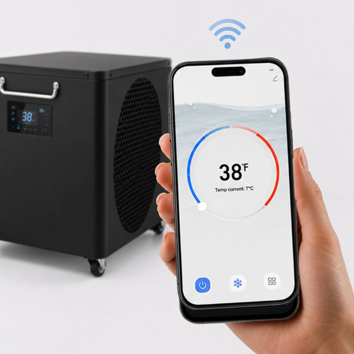 Refroidisseur bain froid Kalda noir avec contrôle via application mobile WiFi sur smartphone, température réglable